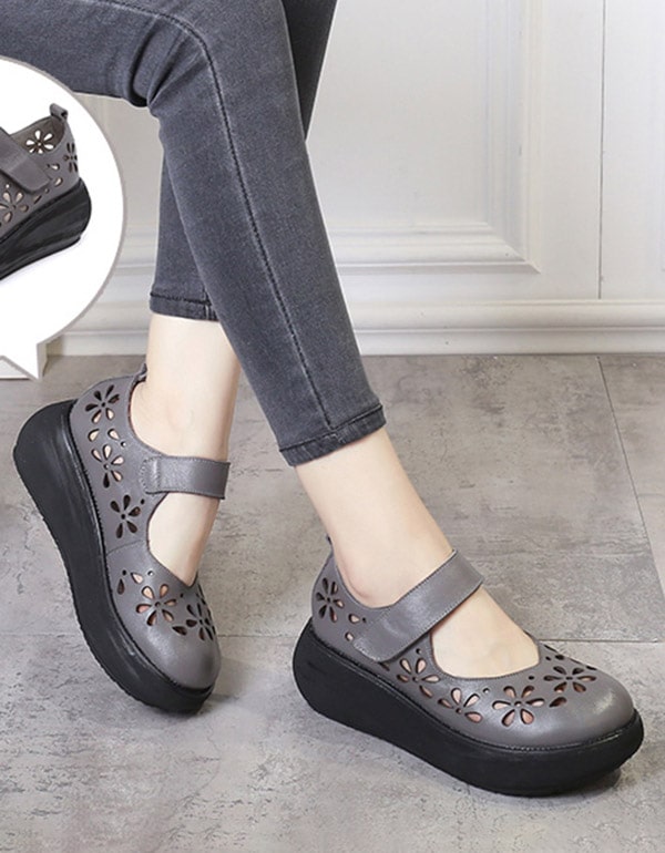 Women's Close-toe Velcro Wedge Retro Sandals