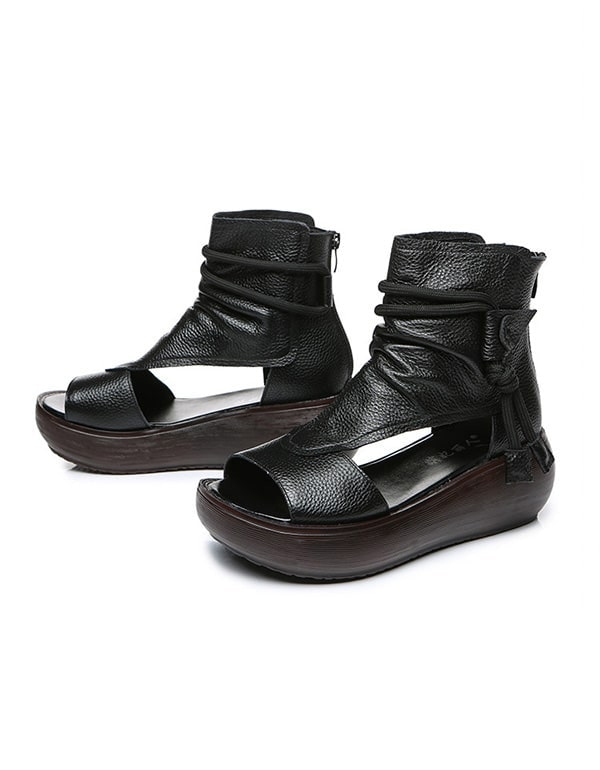Women's Retro Handmade Leather Wedge Sandals