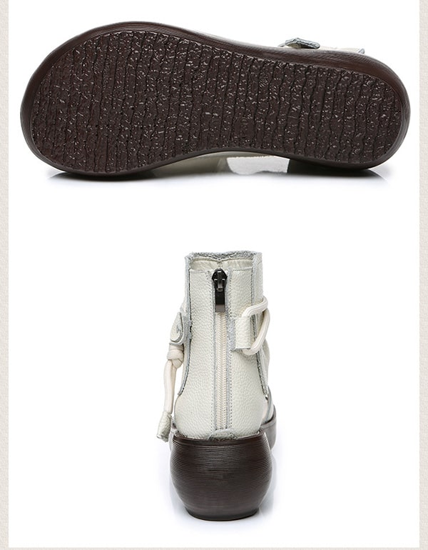 Women's Retro Handmade Leather Wedge Sandals