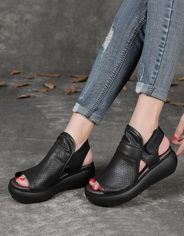 Women's Retro Hollow Wedge Sandals Slingback