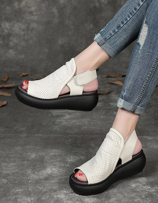 Women's Retro Hollow Wedge Sandals Slingback
