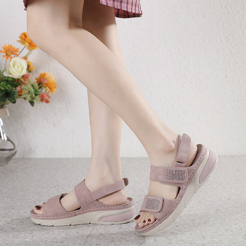 Lightweight Sandals Casual Rhinestone Platform Sole Velcro Stitching Plus Size Women's Shoes | Sports Sandals