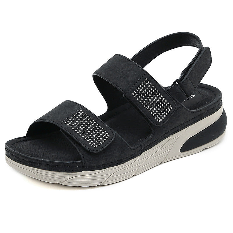 Lightweight Sandals Casual Rhinestone Platform Sole Velcro Stitching Plus Size Women's Shoes | Sports Sandals