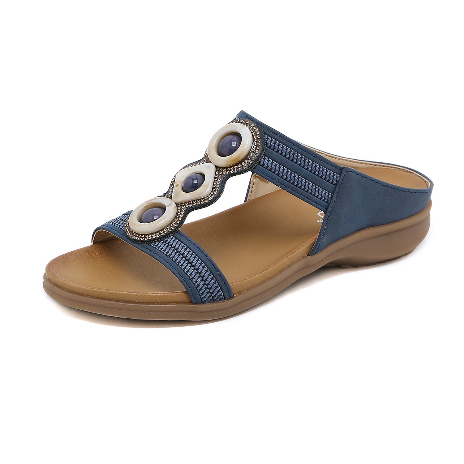 Sandals Bohemian Rhinestone Comfortable round Toe Seaside Holiday Large Size Shoes | Flat Sandals