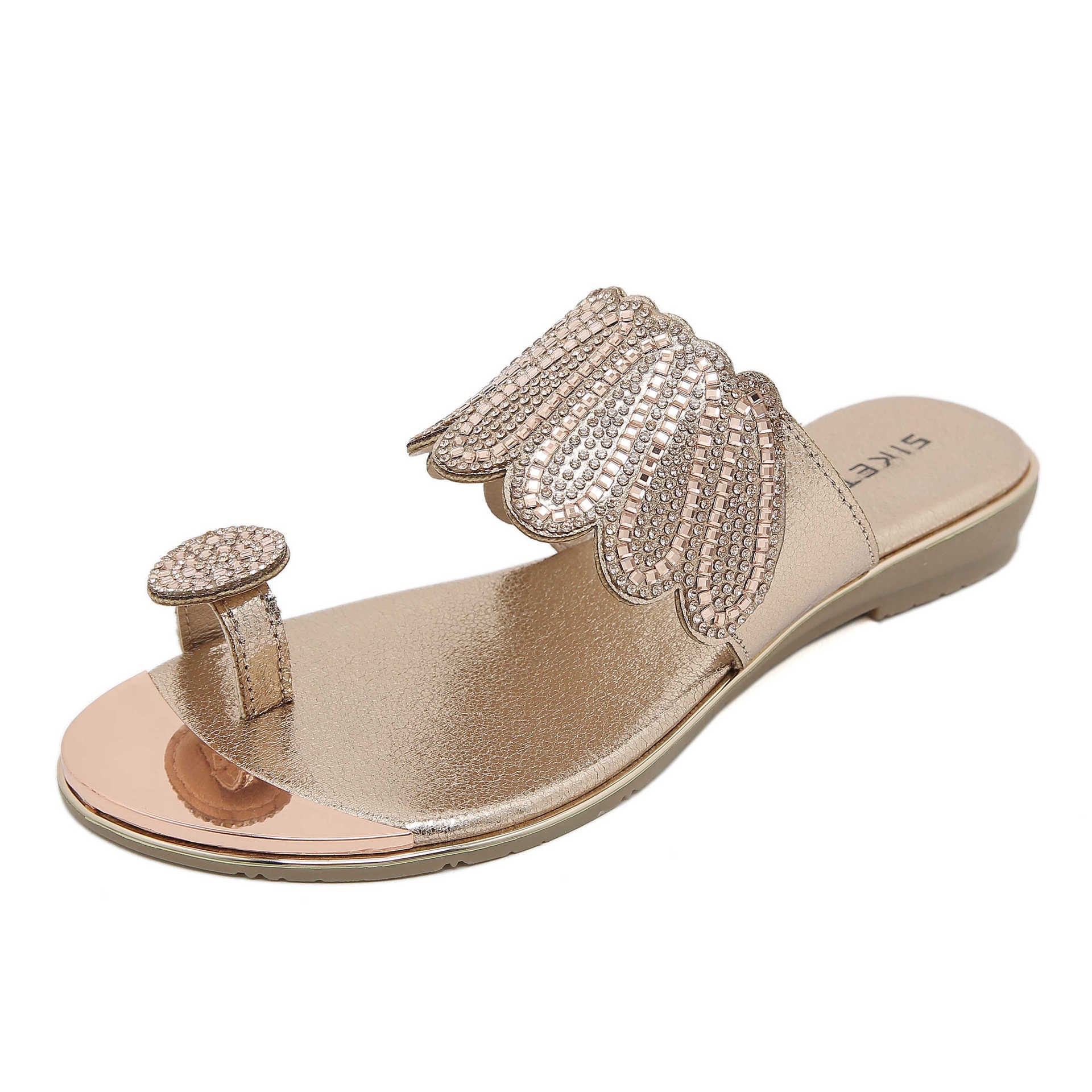 BY2006-4 Rhinestone Flip-Flops Comfortable All-Match Beach Sandals for Women | Flat Sandals