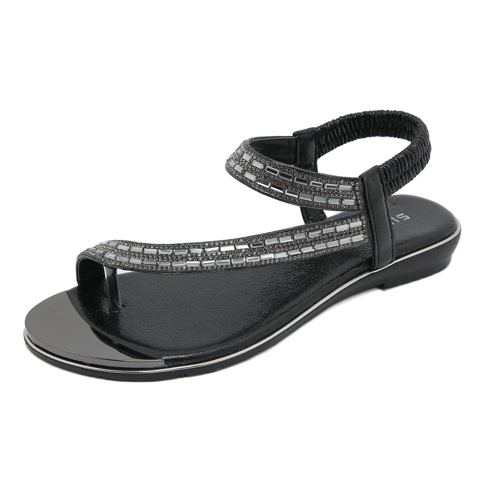 BY2006-7 Rhinestone Flip-Flops Comfortable All-Match Beach Large Size Sandals Women | Flat Sandals