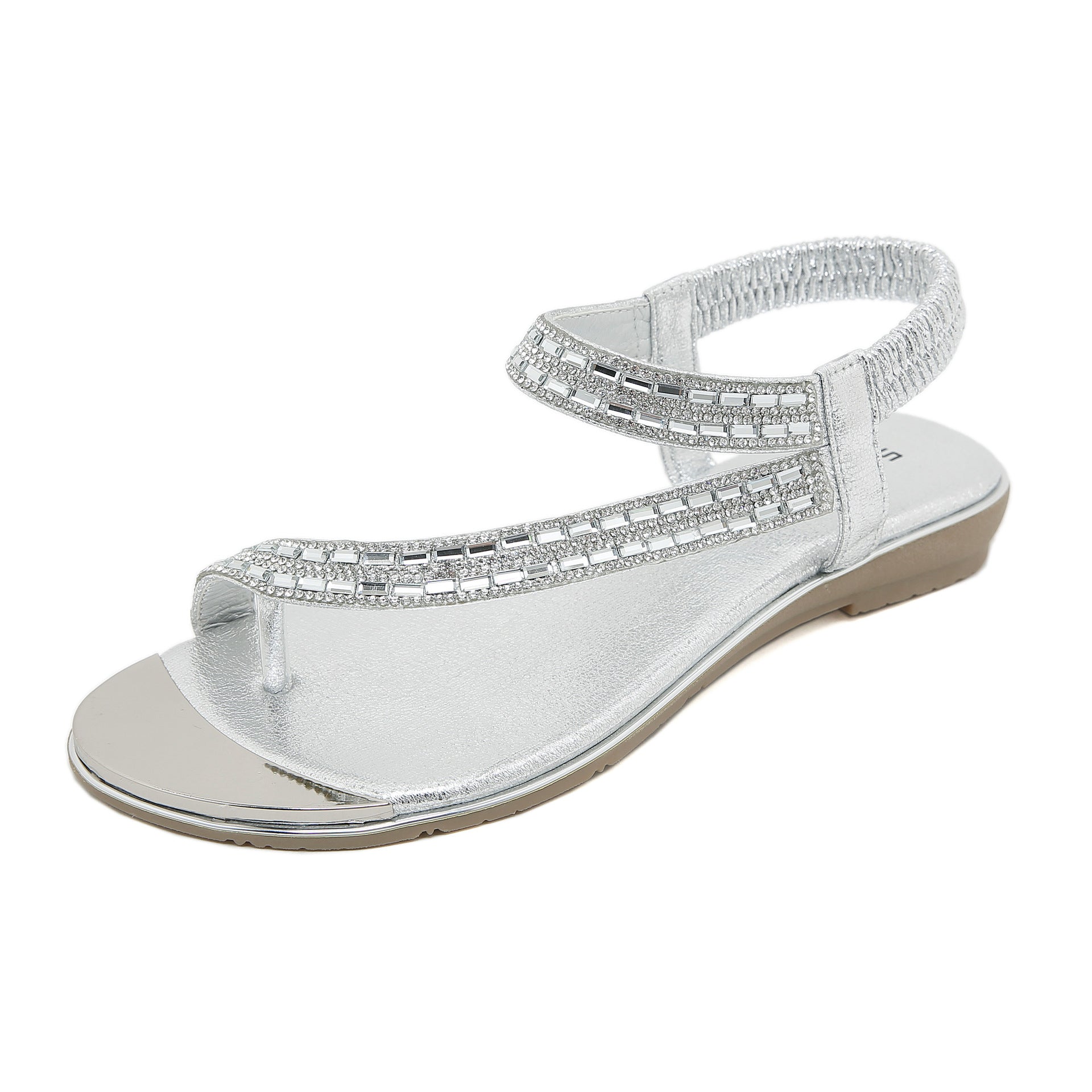 BY2006-7 Rhinestone Flip-Flops Comfortable All-Match Beach Large Size Sandals Women | Flat Sandals