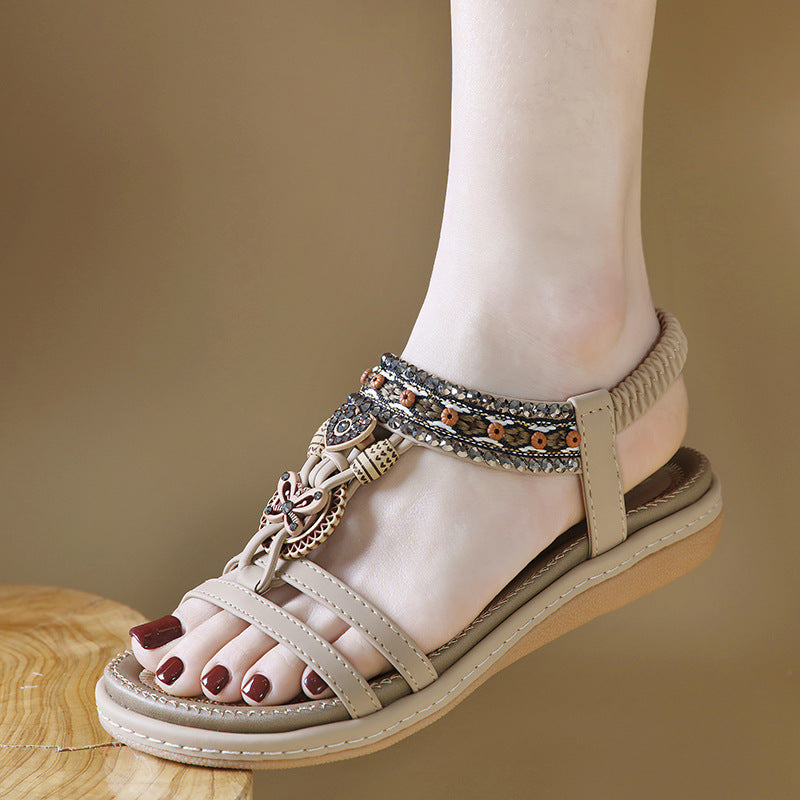 G923-3 Lightweight and Comfortable Women's Elastic Band All-Match Fashion Trendy Sandals | Flat Sandals
