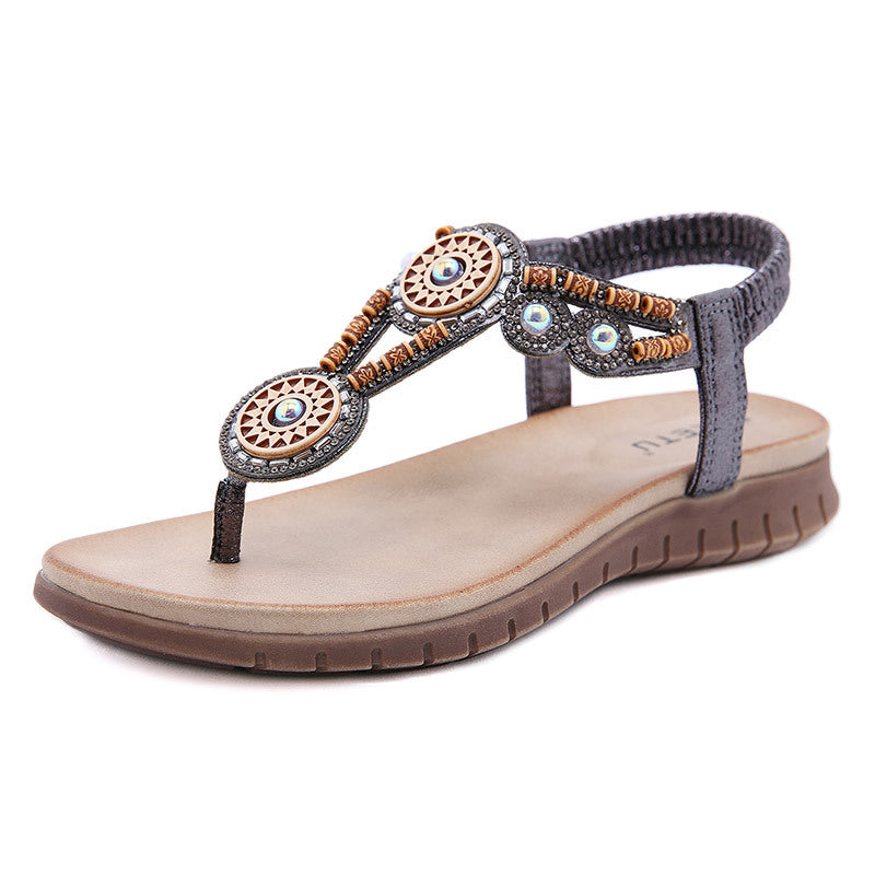 3077-5 Bohemian Sandals Rhinestone Comfortable Value plus Size Beach Shoes | Flat Sandals