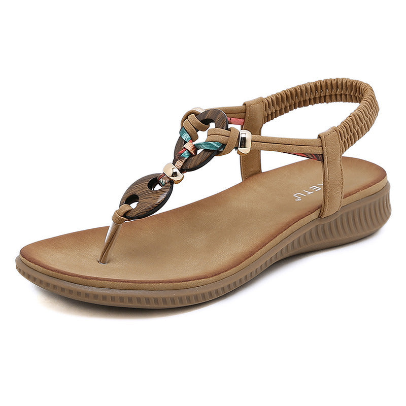 Z2927-4 Women's Sandals Wooden Bead Buckle Casual | Flat Sandals