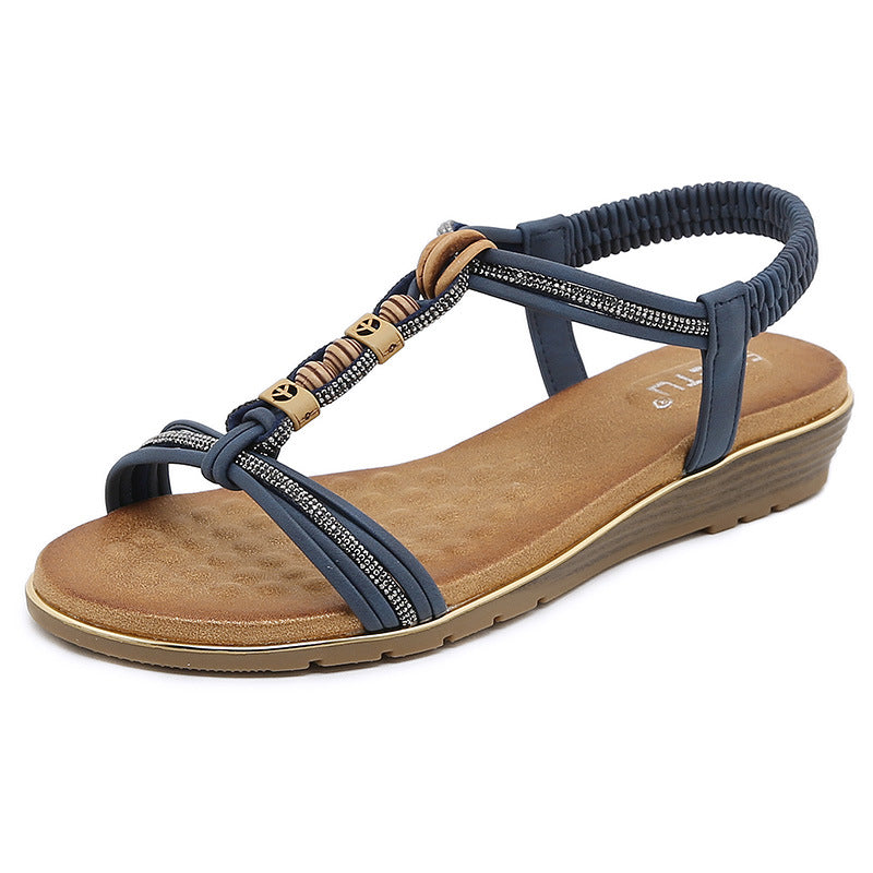 Z8266-2 Women's Sandals Wooden Bead Buckle Casual | Flat Sandals