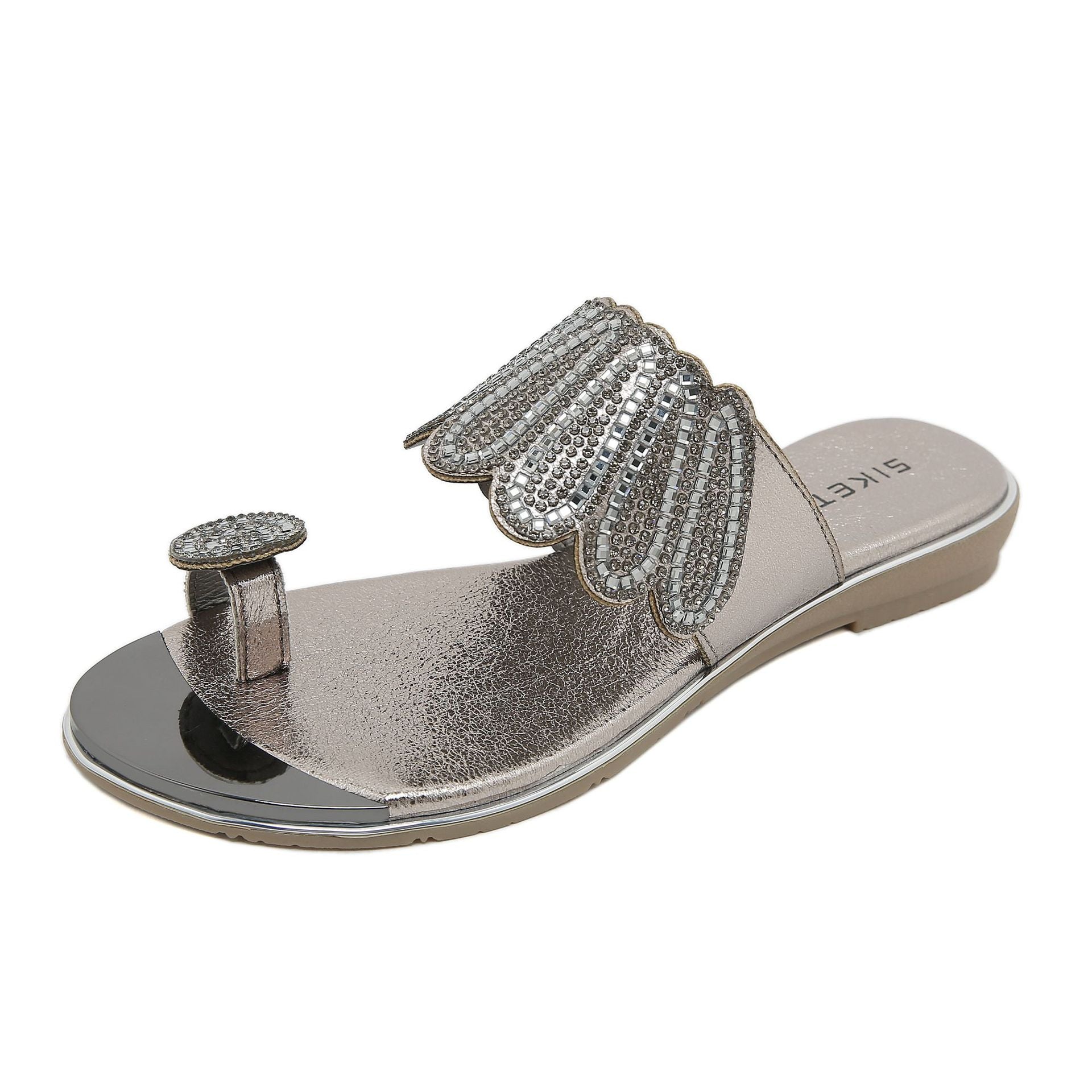 BY2006-4 Rhinestone Flip-Flops Comfortable All-Match Beach Sandals for Women | Flat Sandals