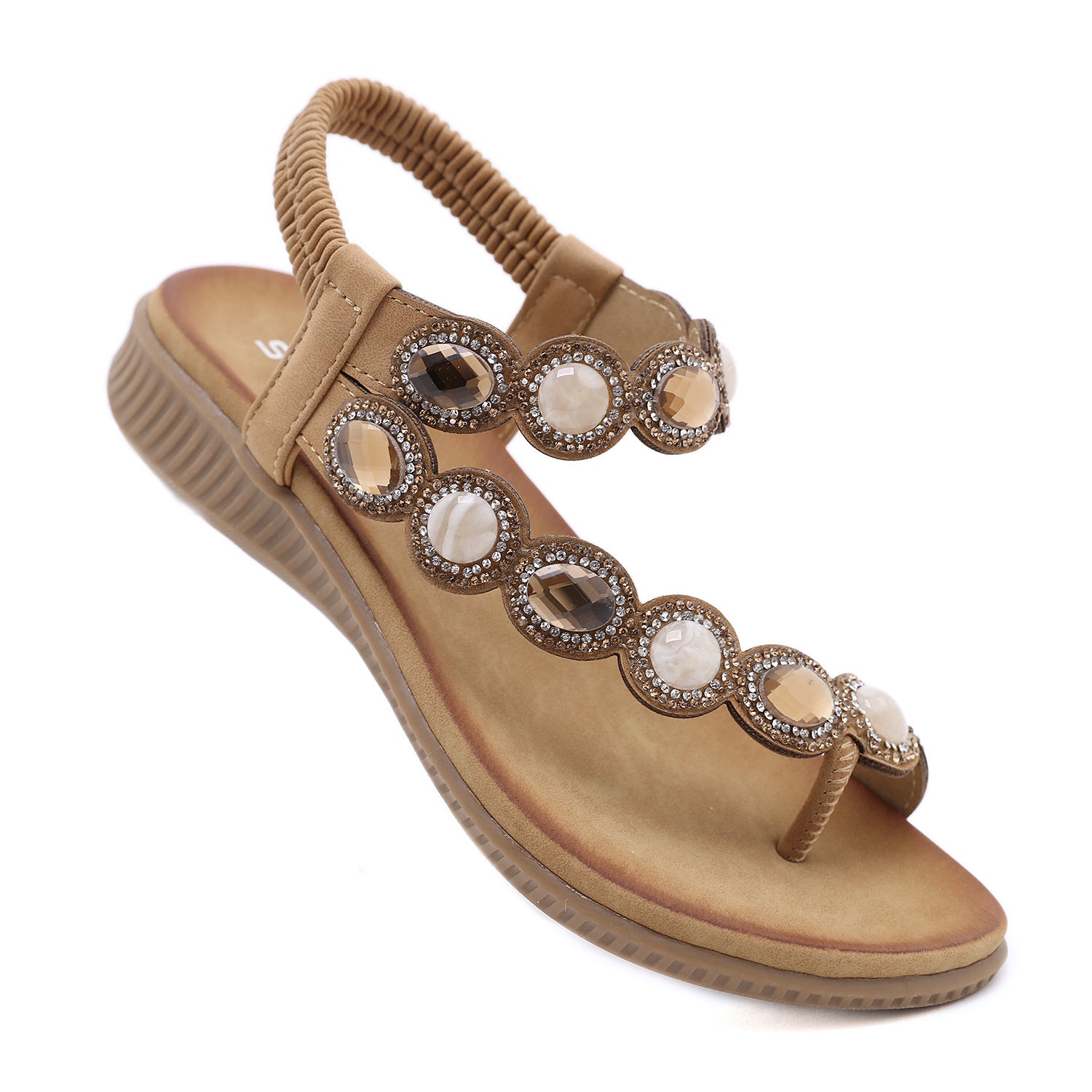 Sandals Bohemian Rhinestone Comfortable round Toe Seaside Holiday Large Size Shoes | Flat Sandals