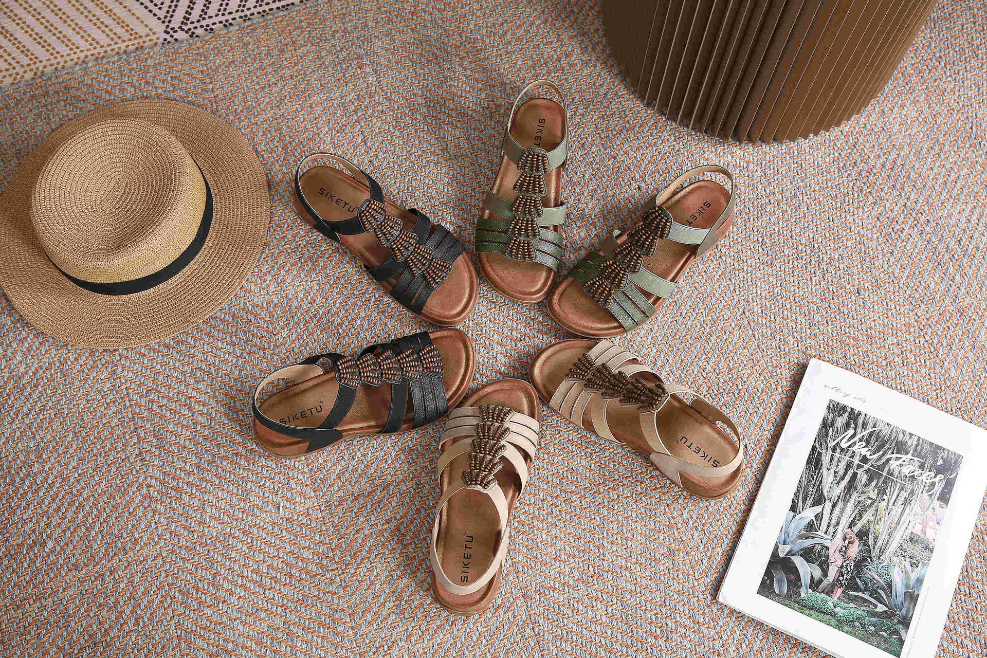 Vintage Beaded plus Size Fashion Women's Roman Style Sandals | Flat Sandals