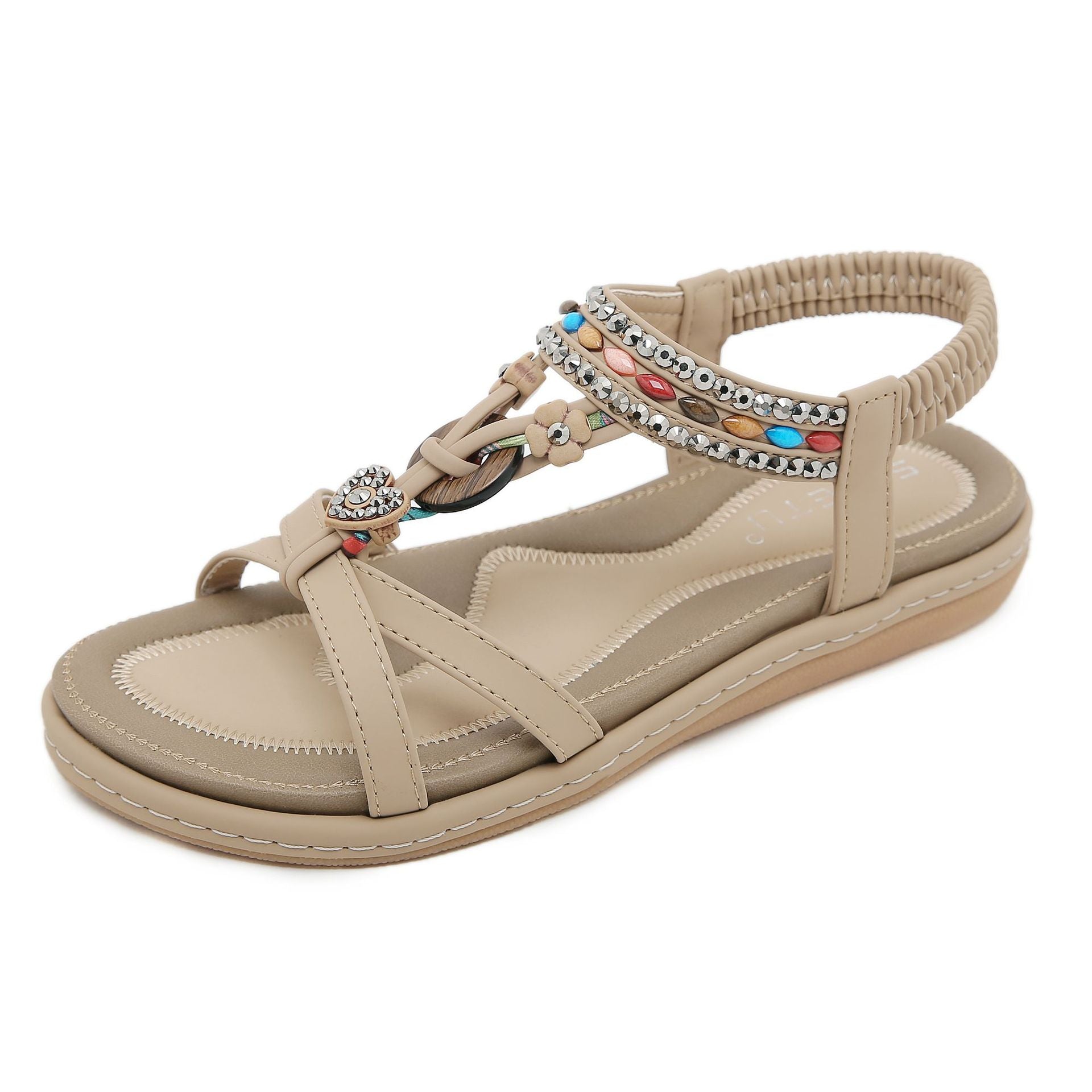 W676-4 Rhinestone Casual Seaside Beach Women's Comfortable All-Match | Flat Sandals