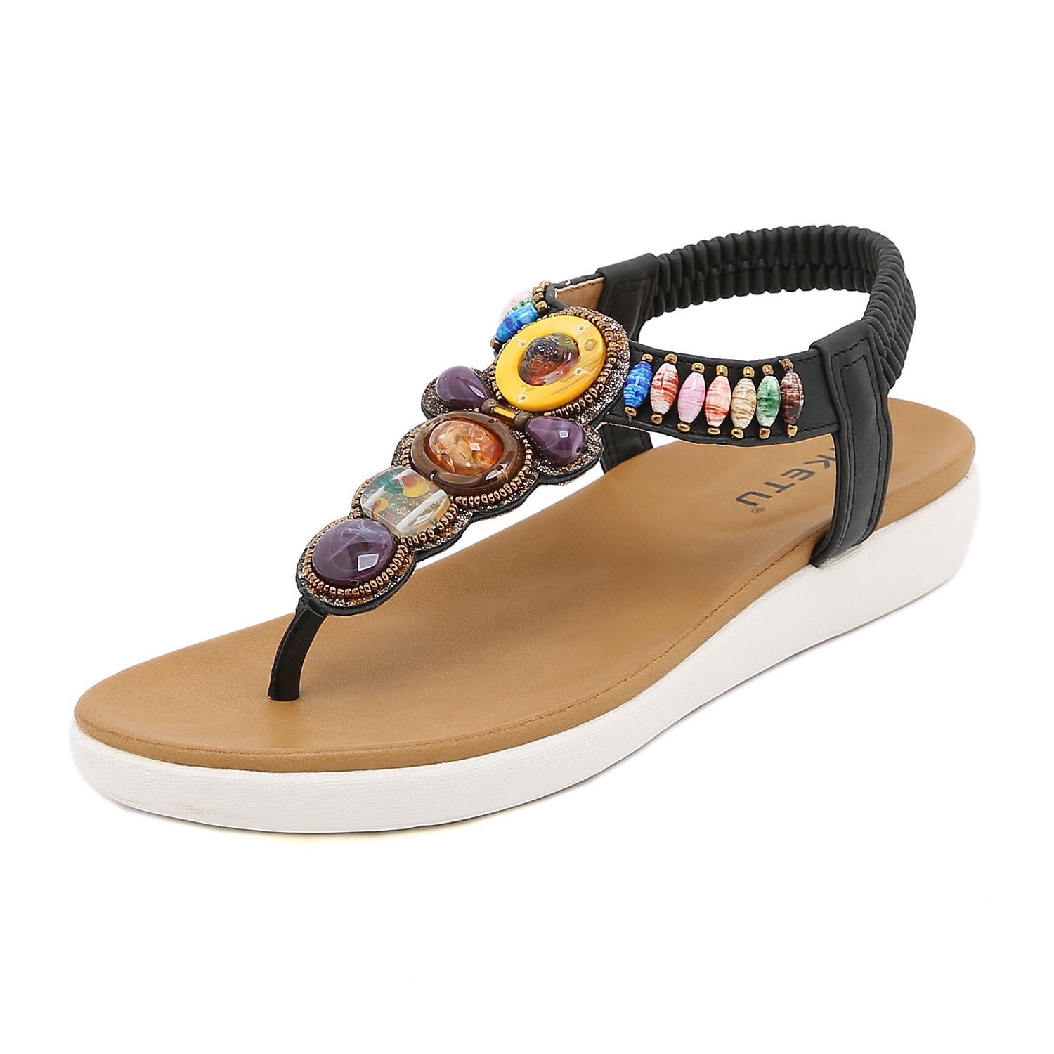 Ethnic Style Women's Sandals Bohemian Beach Beaded Md Outsole Retro plus Size | Flat Sandals