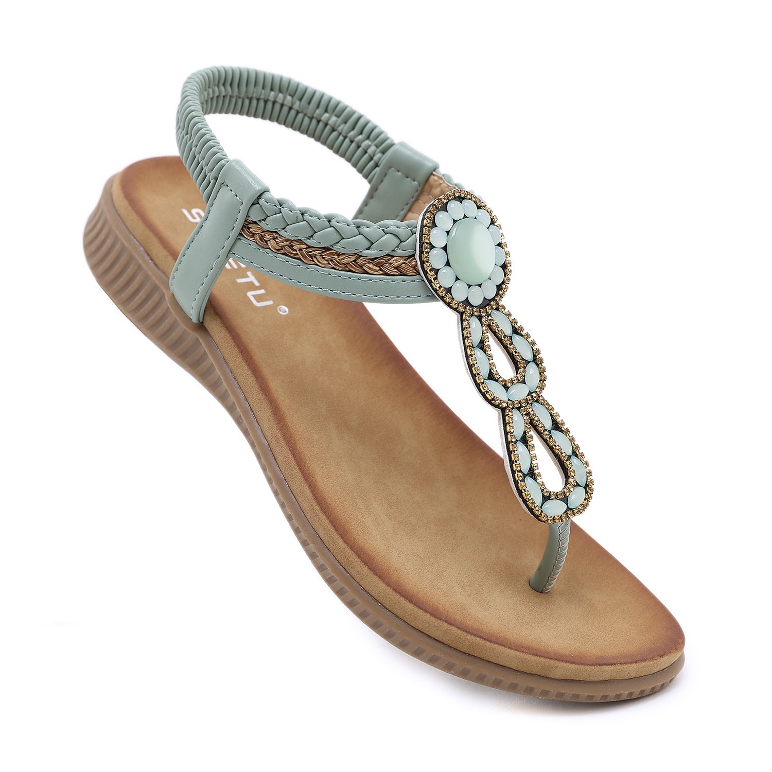 Sandals Bohemian Rhinestone Comfortable round Toe Seaside Holiday Large Size Shoes | Flat Sandals