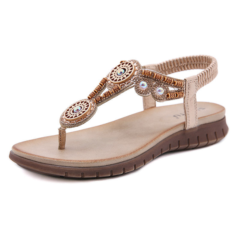3077-5 Bohemian Sandals Rhinestone Comfortable Value plus Size Beach Shoes | Flat Sandals