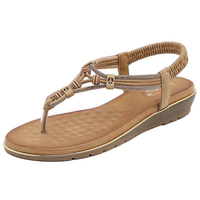 Z8266-1 Women's Sandals Wooden Bead Buckle Casual | Flat Sandals