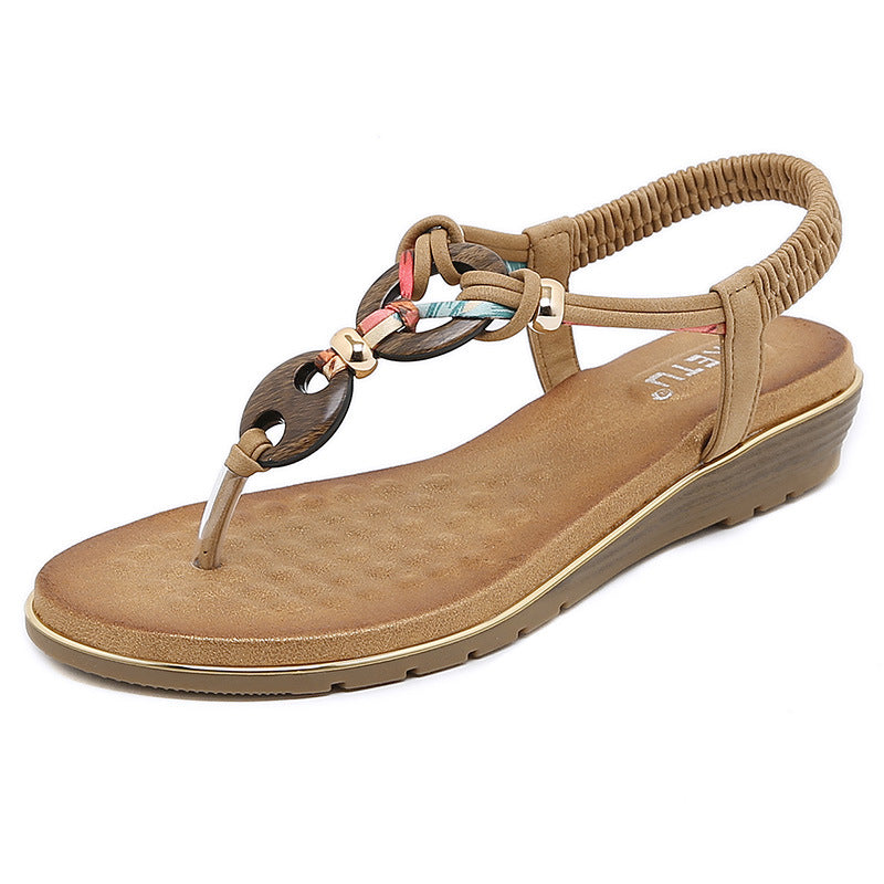 Z8266-3 Women's Sandals Wooden Bead Buckle Casual | Flat Sandals