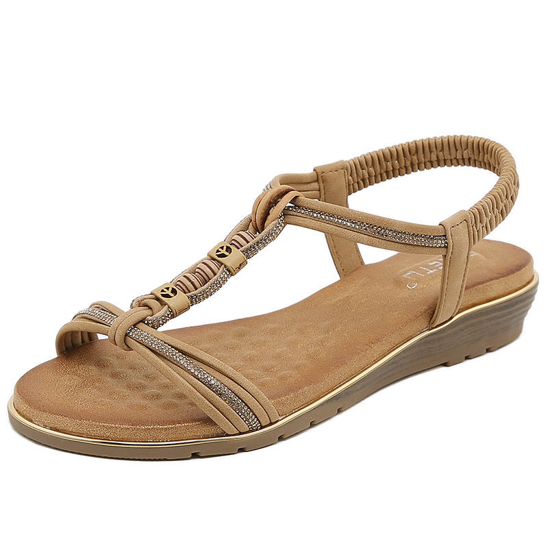 Z8266-2 Women's Sandals Wooden Bead Buckle Casual | Flat Sandals