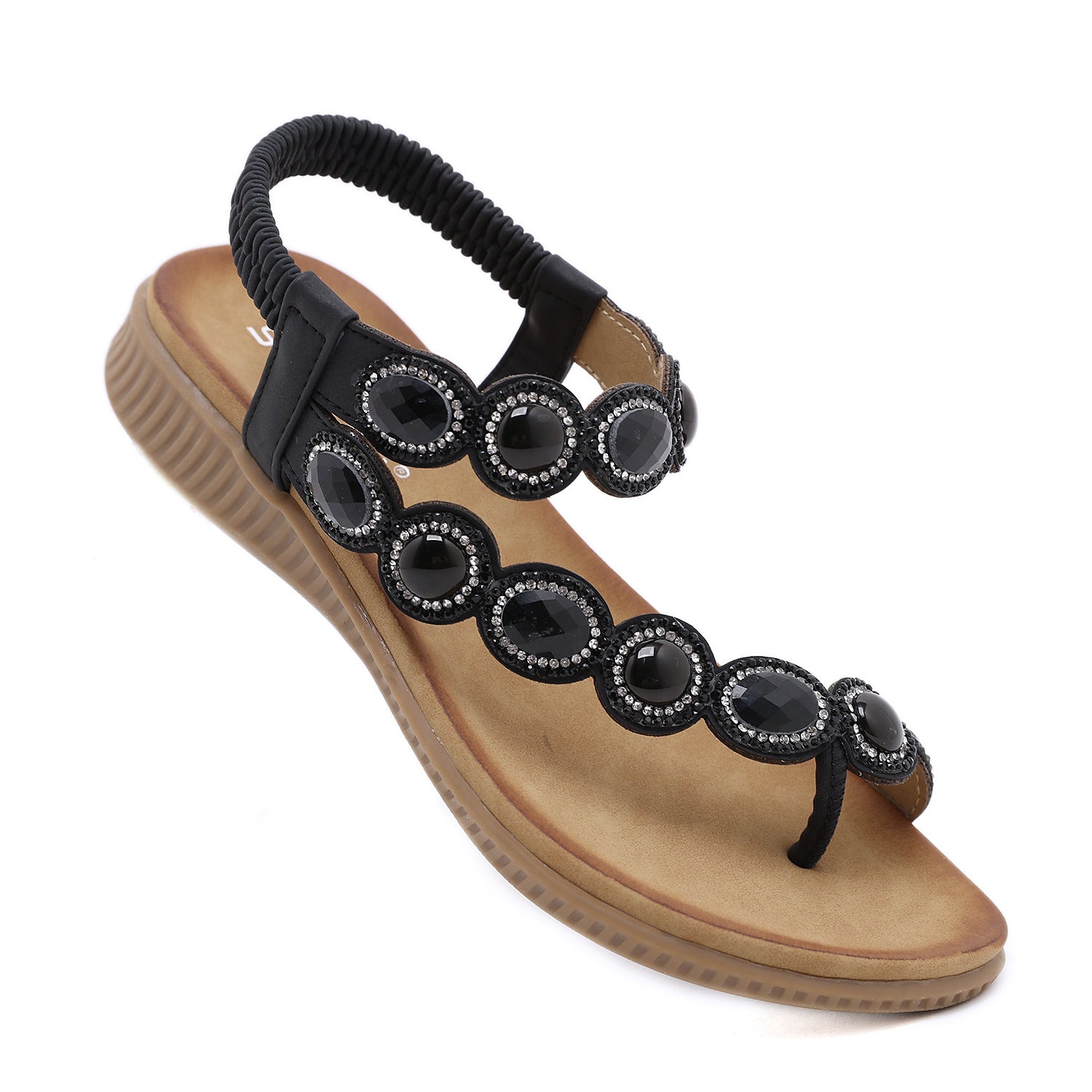 Sandals Bohemian Rhinestone Comfortable round Toe Seaside Holiday Large Size Shoes | Flat Sandals
