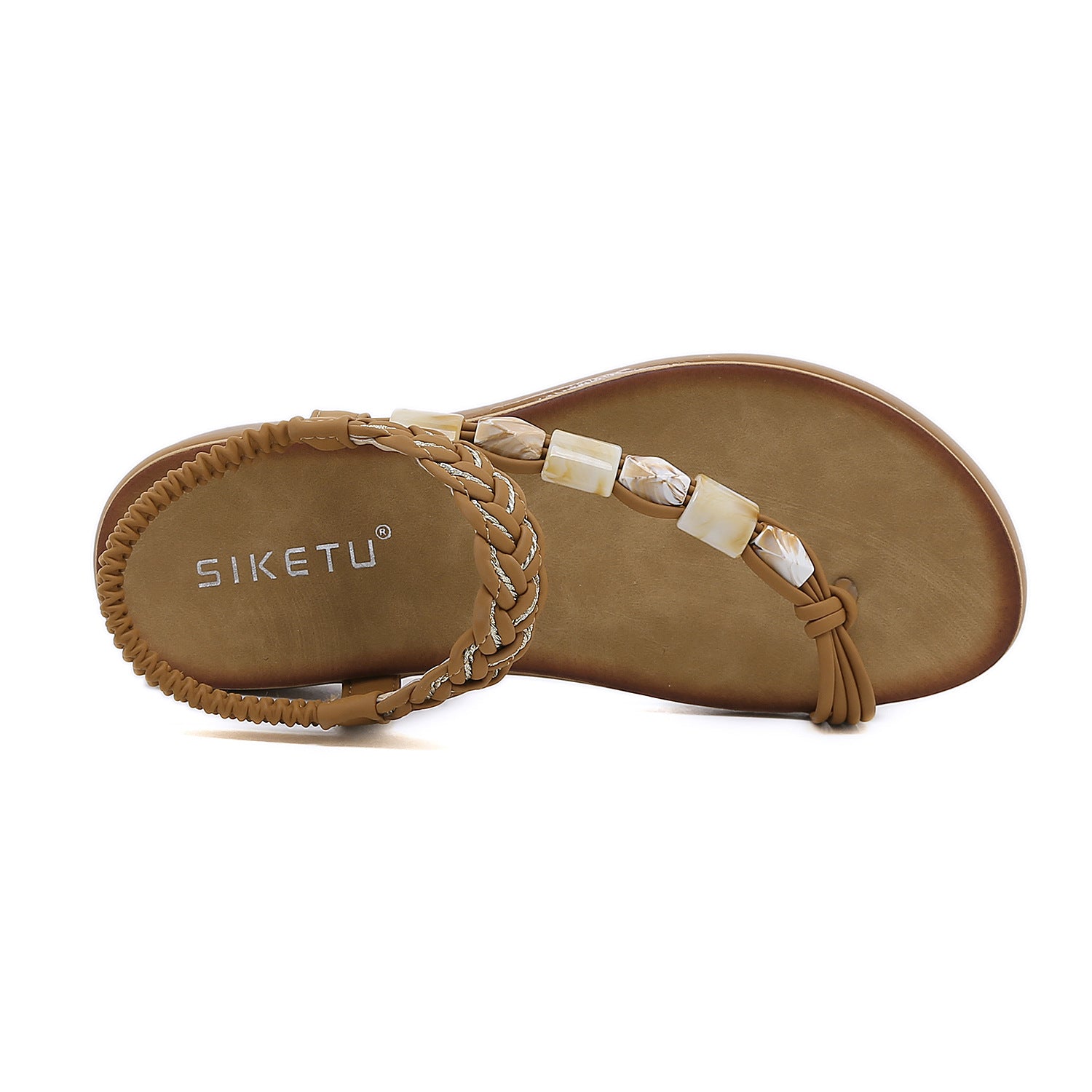 Sandals Bohemian Rhinestone Comfortable round Toe Seaside Holiday Large Size Shoes | Flat Sandals