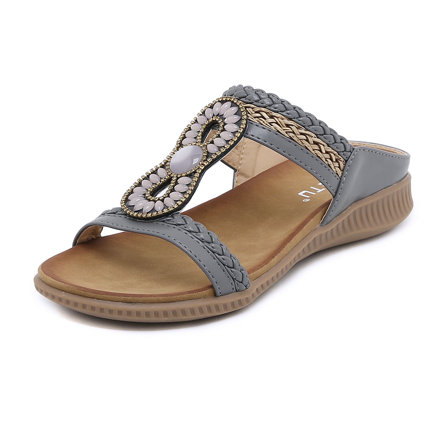 Sandals Bohemian Rhinestone Comfortable round Toe Seaside Holiday Large Size Shoes | Flat Sandals
