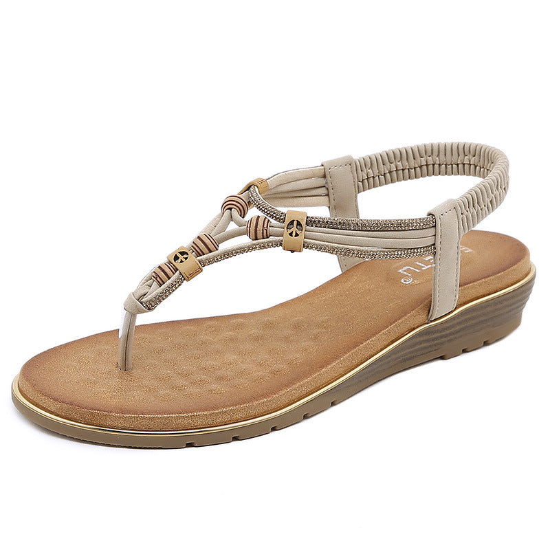 Z8266-1 Women's Sandals Wooden Bead Buckle Casual | Flat Sandals