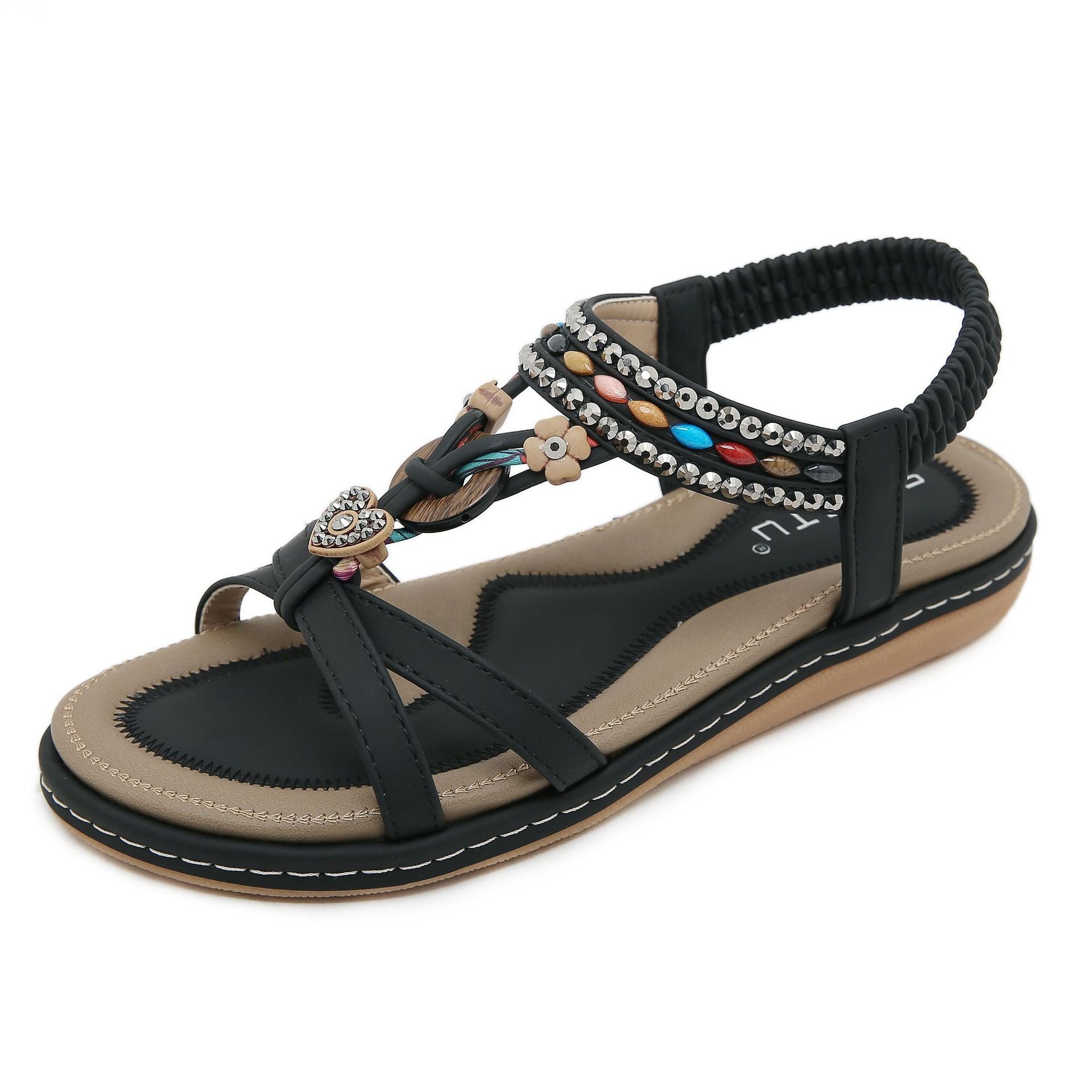 W676-4 Rhinestone Casual Seaside Beach Women's Comfortable All-Match | Flat Sandals