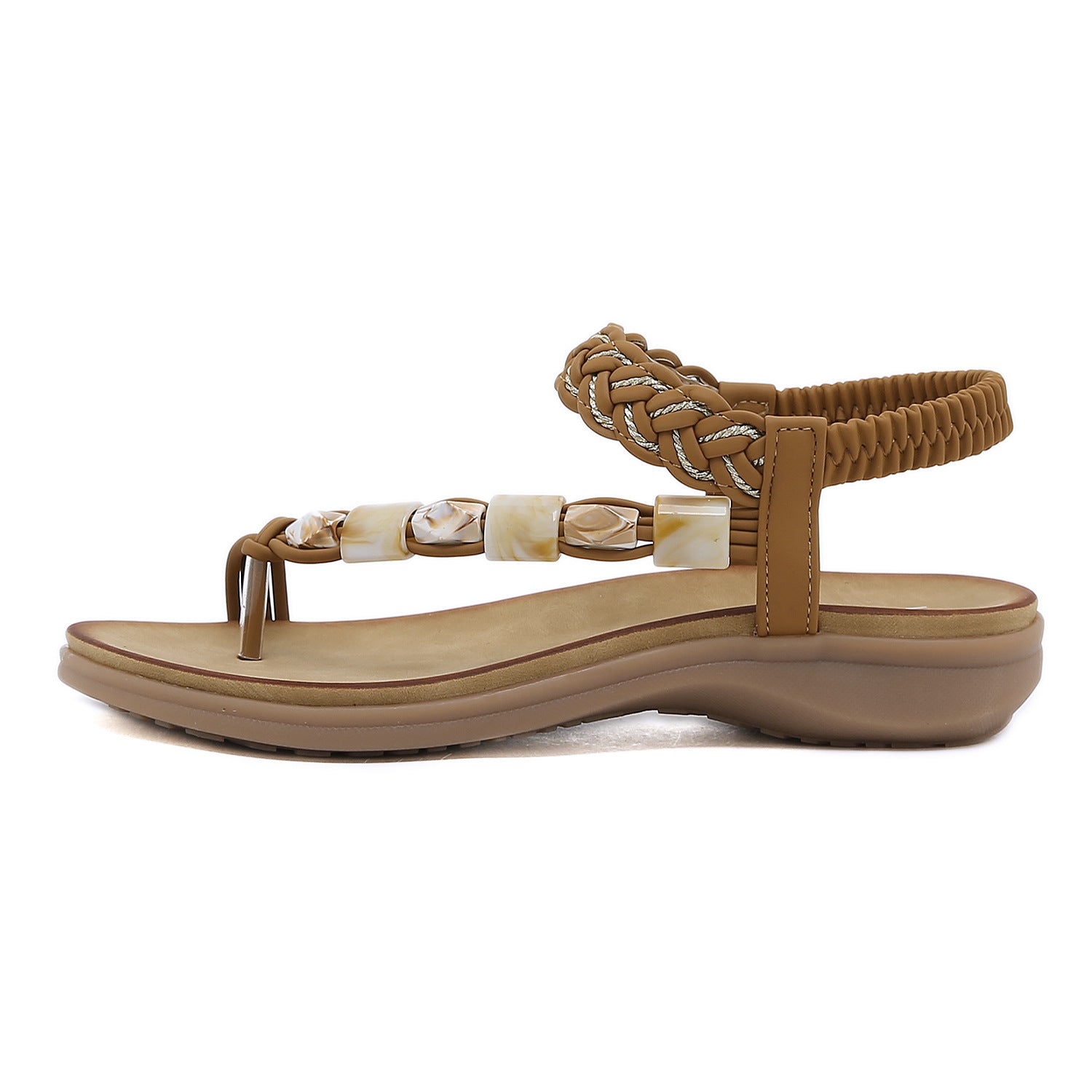 Sandals Bohemian Rhinestone Comfortable round Toe Seaside Holiday Large Size Shoes | Flat Sandals