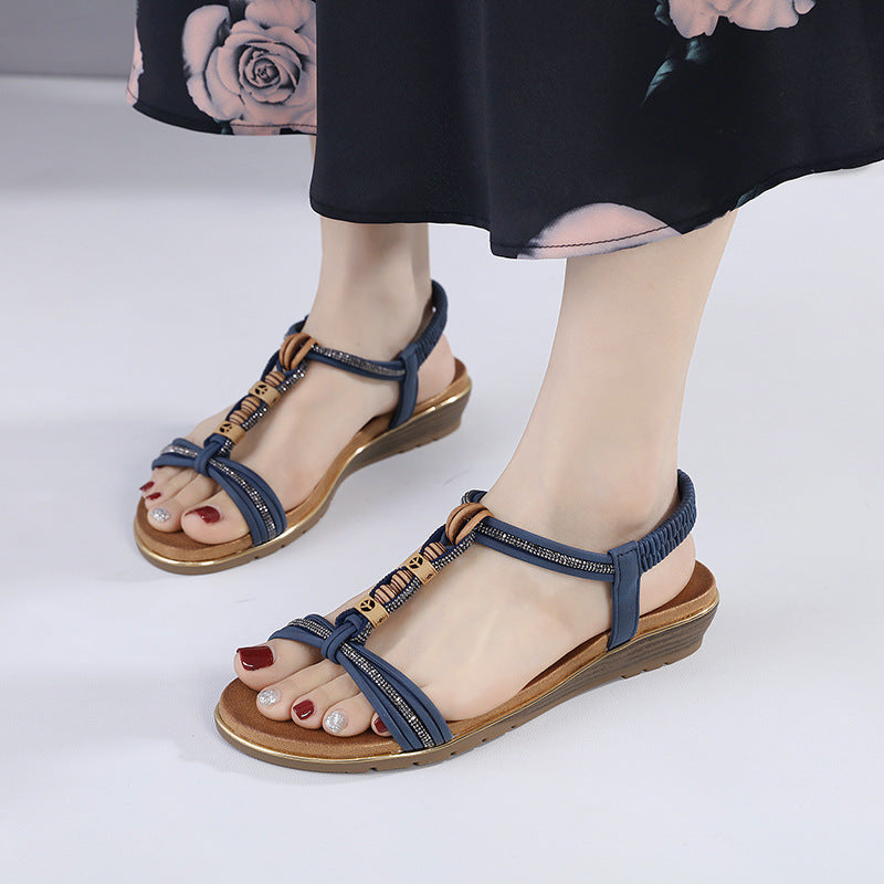 Z8266-2 Women's Sandals Wooden Bead Buckle Casual | Flat Sandals