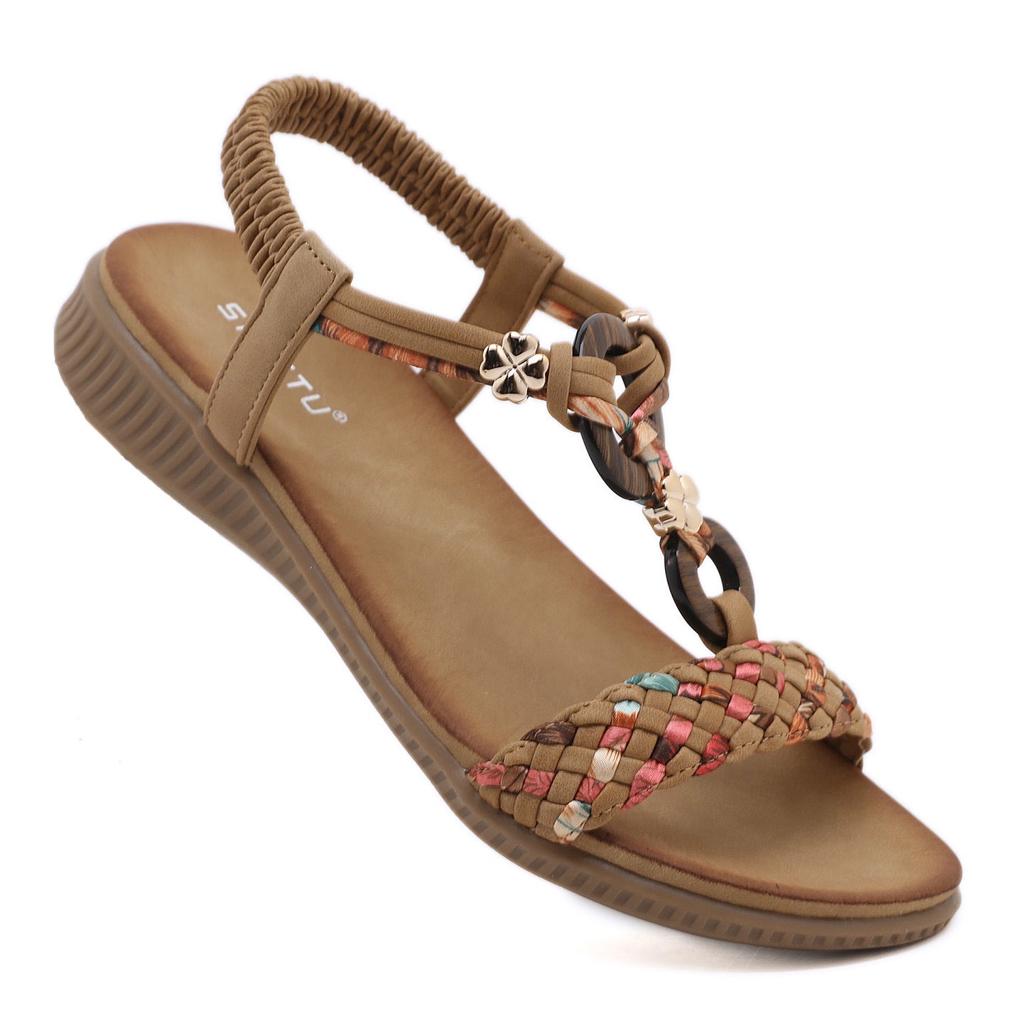 Z2927-3 Sandals Women's Wooden Buckle Woven Casual Shoes | Flat Sandals