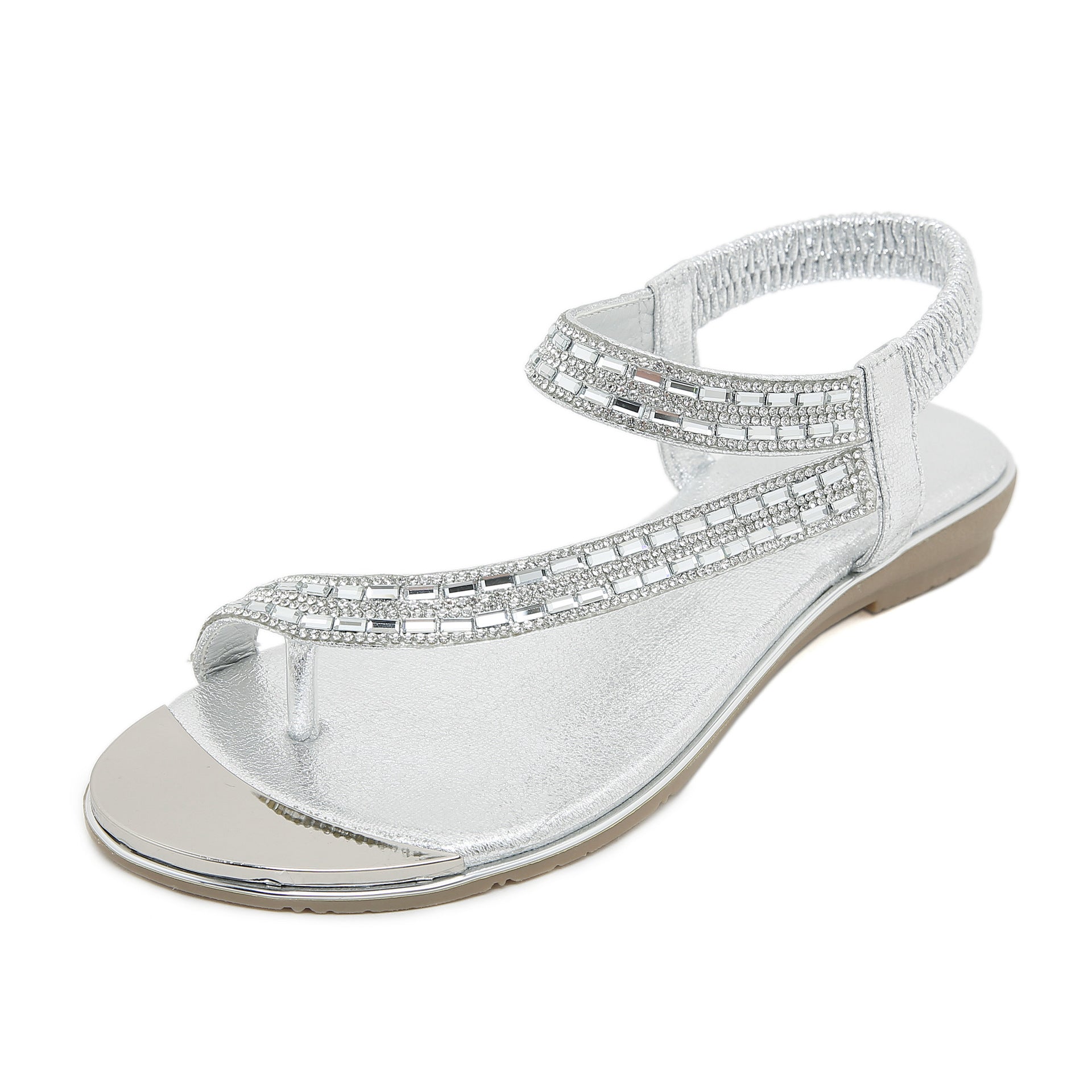 BY2006-7 Rhinestone Flip-Flops Comfortable All-Match Beach Large Size Sandals Women | Flat Sandals