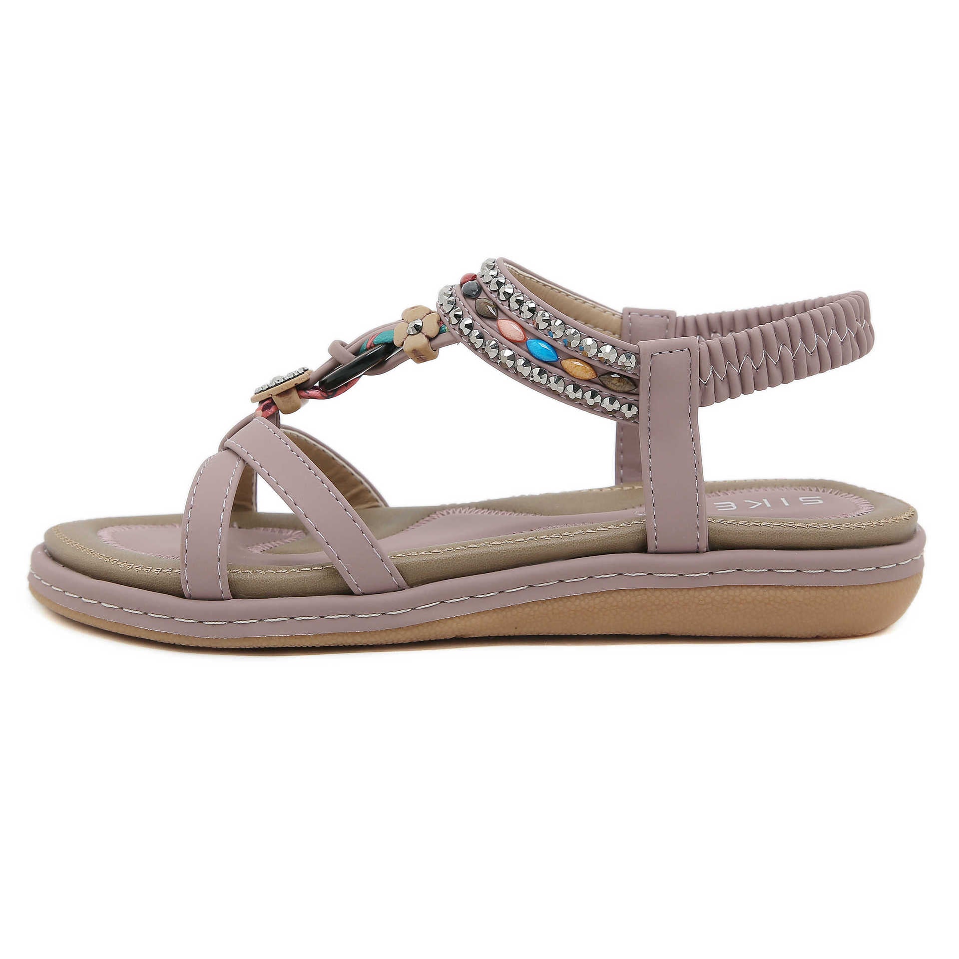 W676-4 Rhinestone Casual Seaside Beach Women's Comfortable All-Match | Flat Sandals
