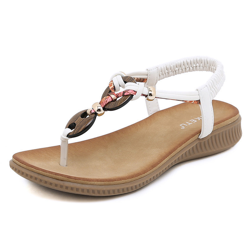 Z2927-4 Women's Sandals Wooden Bead Buckle Casual | Flat Sandals