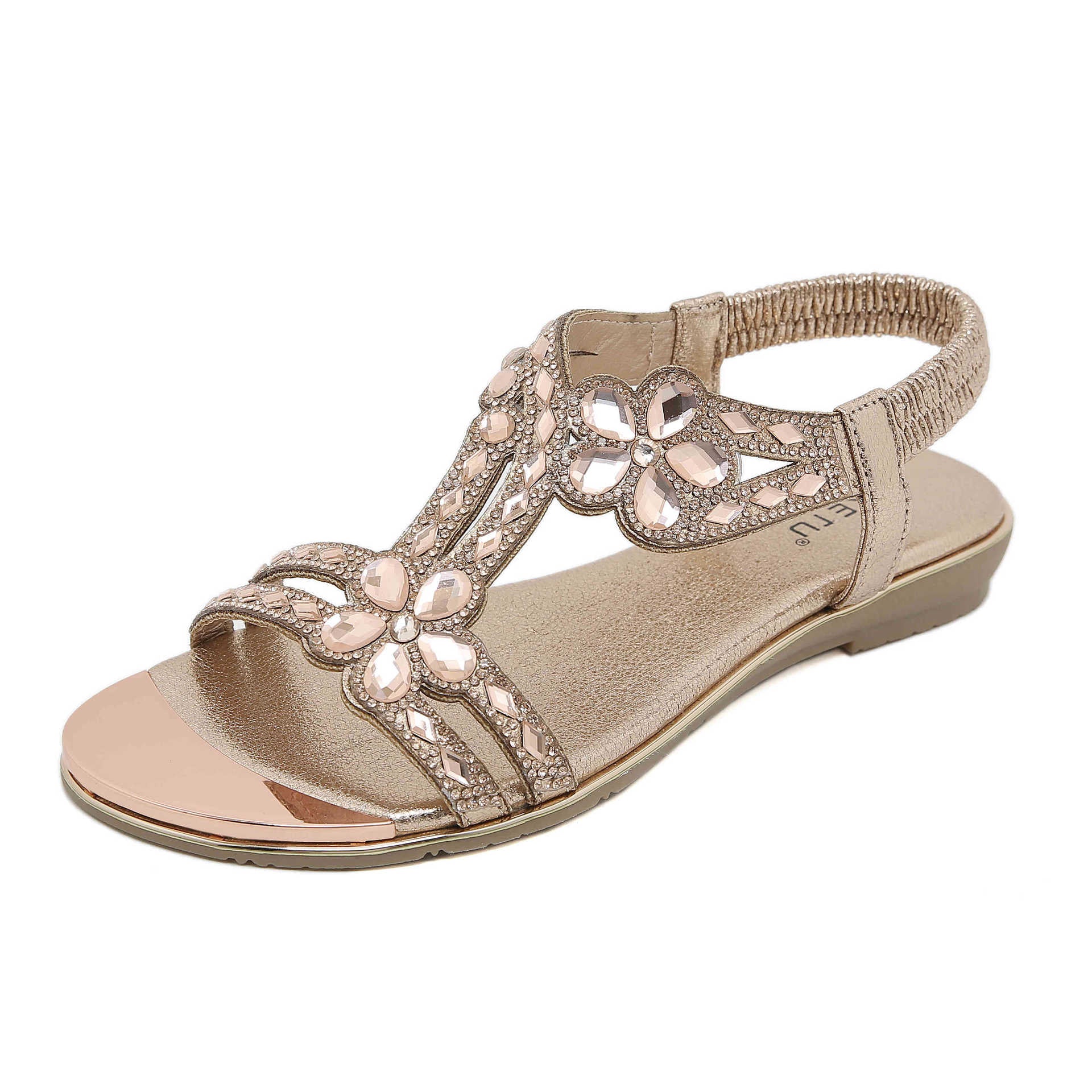BY2006-1 Rhinestone Sandals Women's Comfortable Versatile Shoes | Flat Sandals