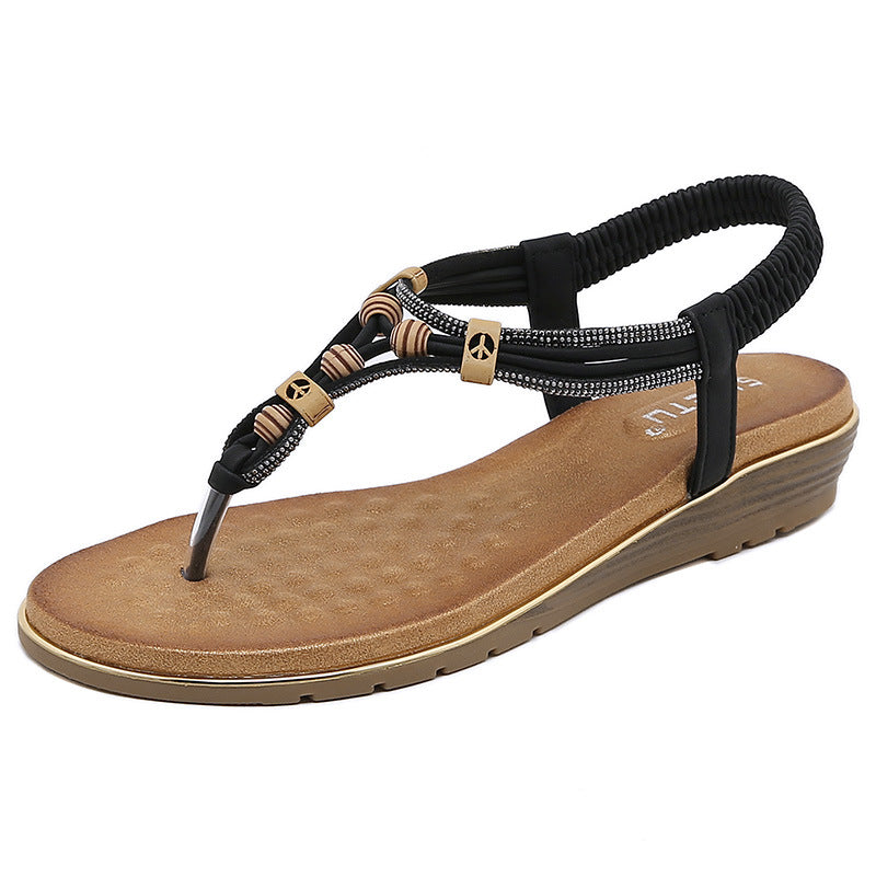 Z8266-1 Women's Sandals Wooden Bead Buckle Casual | Flat Sandals