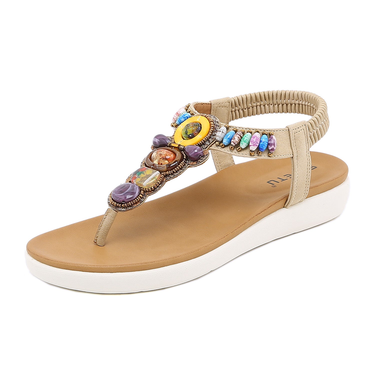 Ethnic Style Women's Sandals Bohemian Beach Beaded Md Outsole Retro plus Size | Flat Sandals