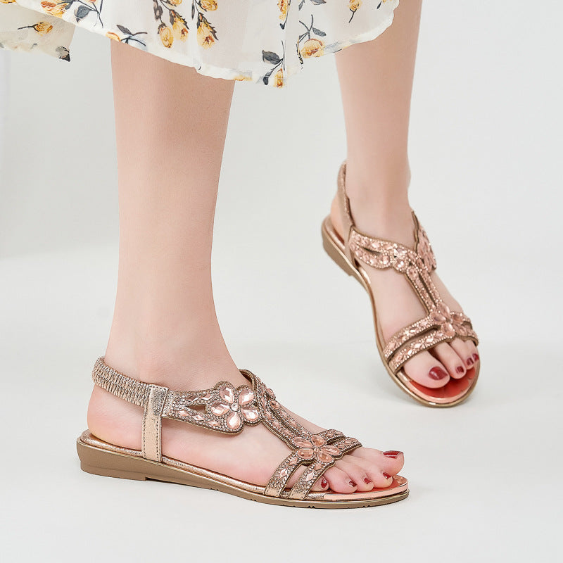 BY2006-1 Rhinestone Sandals Women's Comfortable Versatile Shoes | Flat Sandals