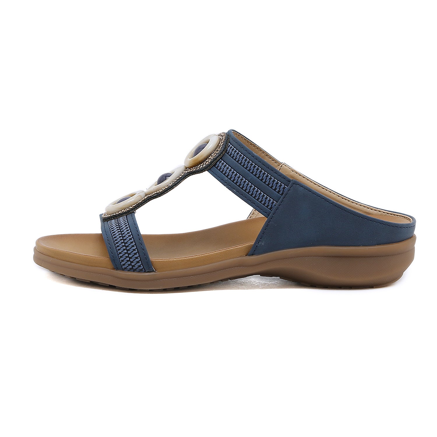 Sandals Bohemian Rhinestone Comfortable round Toe Seaside Holiday Large Size Shoes | Flat Sandals