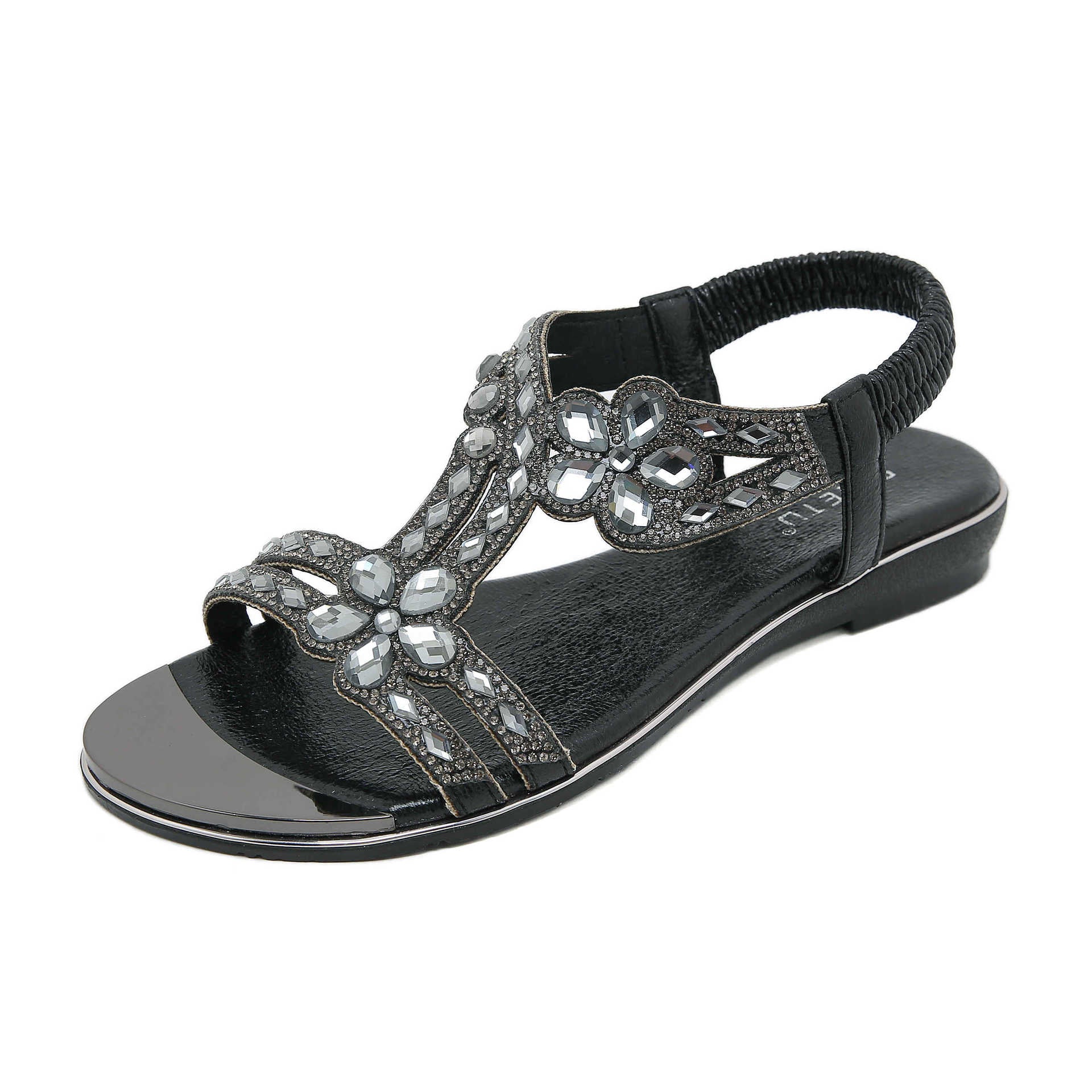 BY2006-1 Rhinestone Sandals Women's Comfortable Versatile Shoes | Flat Sandals