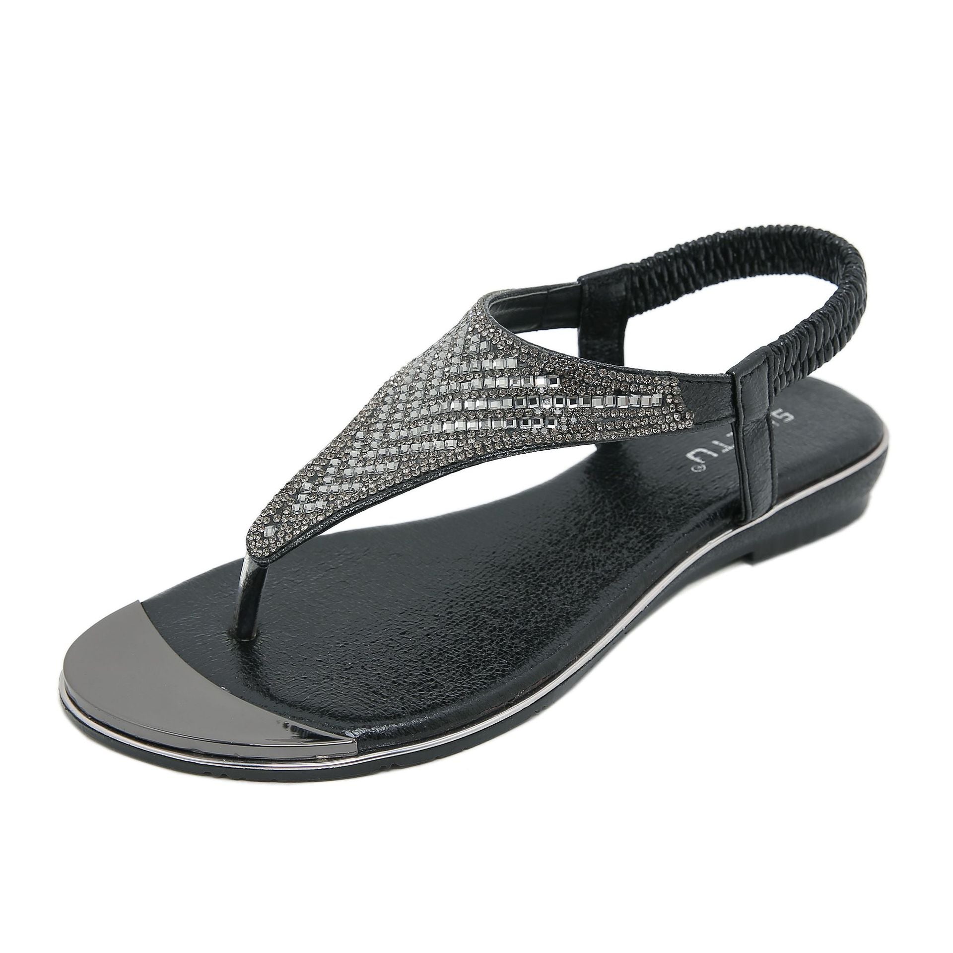 BY2006-5 Rhinestone Flip-Flops Comfortable All-Match Beach Sandals for Women | Flat Sandals