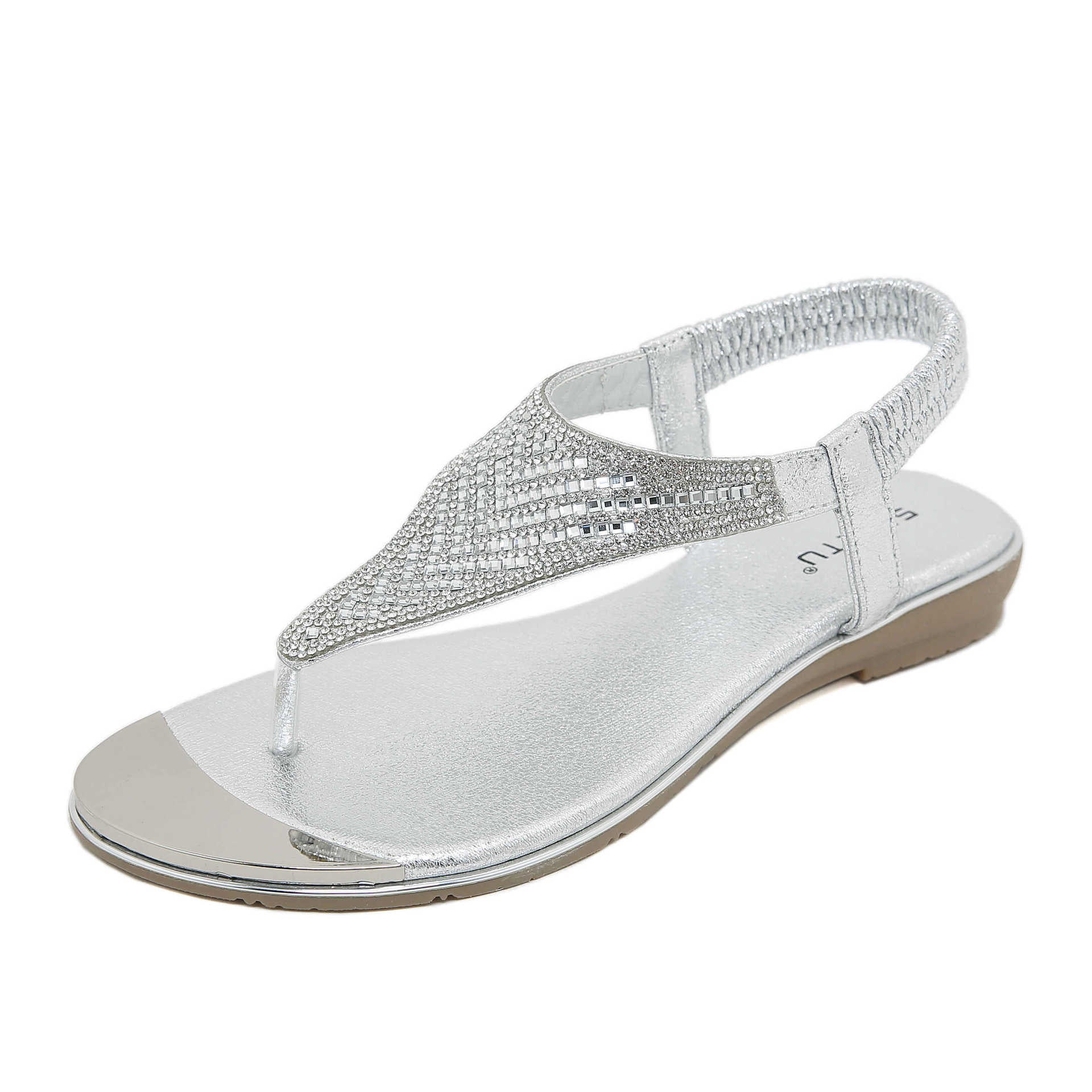 BY2006-5 Rhinestone Flip-Flops Comfortable All-Match Beach Sandals for Women | Flat Sandals