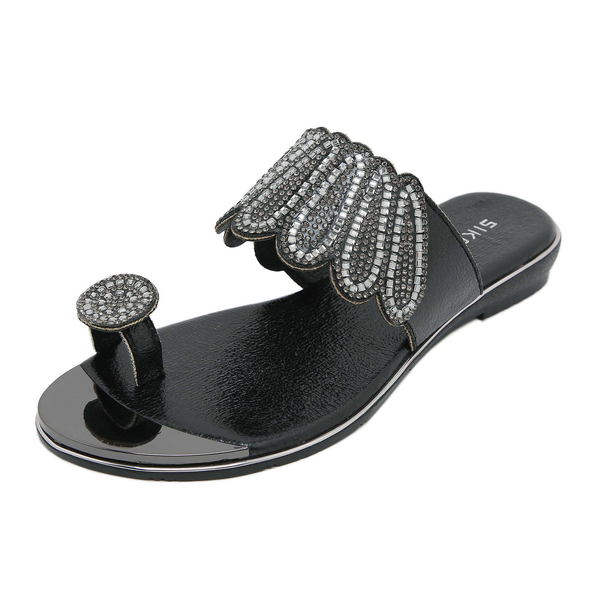 BY2006-4 Rhinestone Flip-Flops Comfortable All-Match Beach Sandals for Women | Flat Sandals