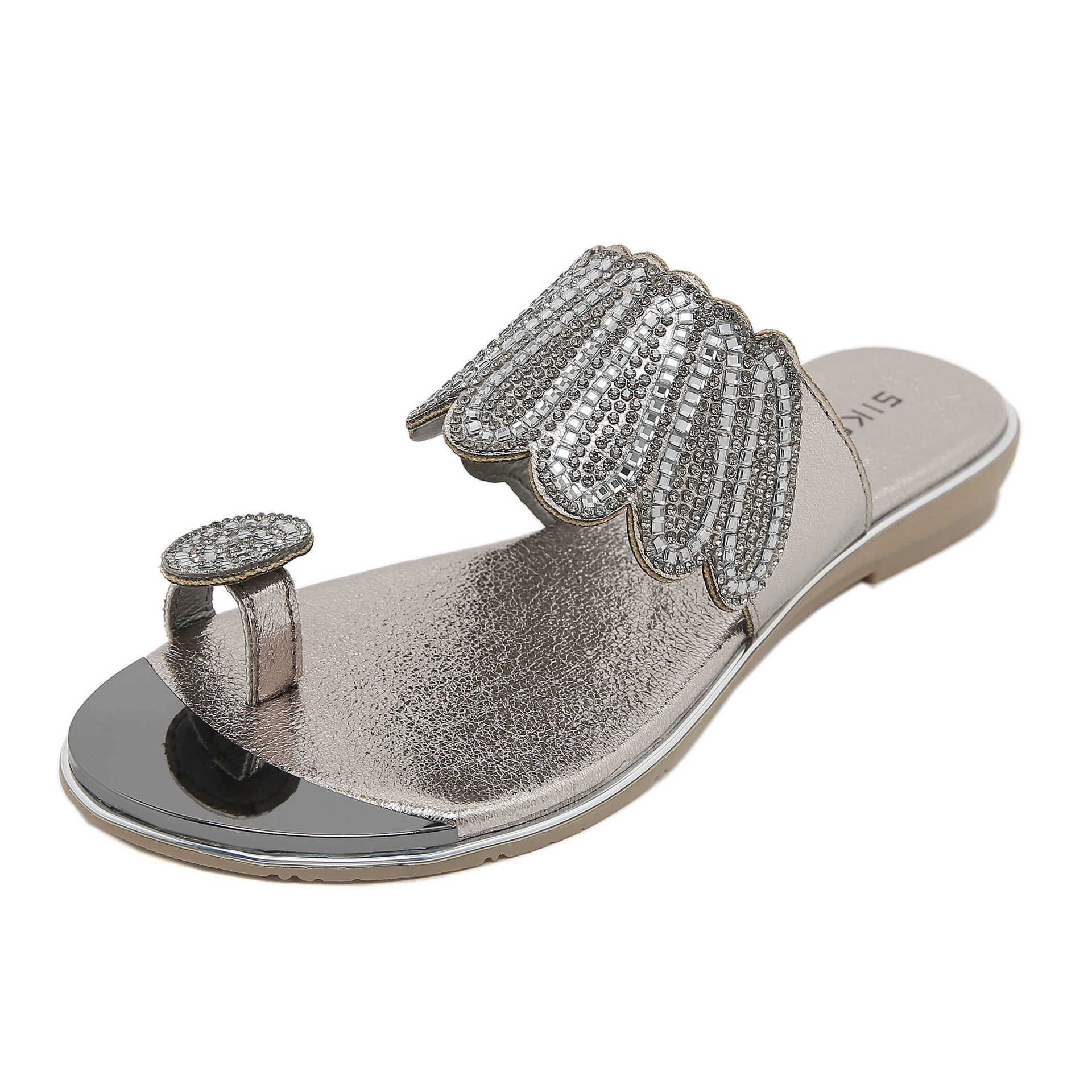 BY2006-4 Rhinestone Flip-Flops Comfortable All-Match Beach Sandals for Women | Flat Sandals