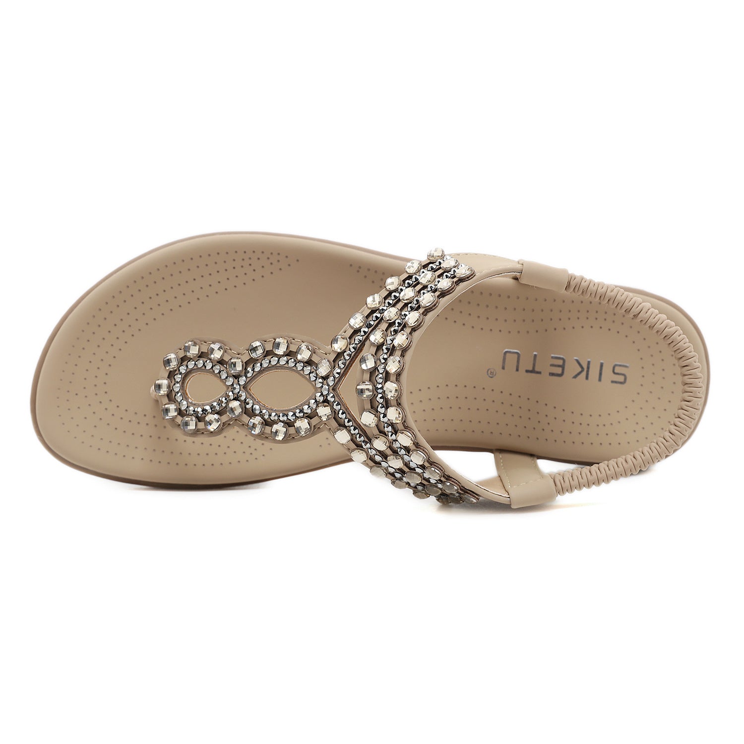 Sandals Bohemian Rhinestone Comfortable round Toe Seaside Holiday Large Size Shoes | Flat Sandals