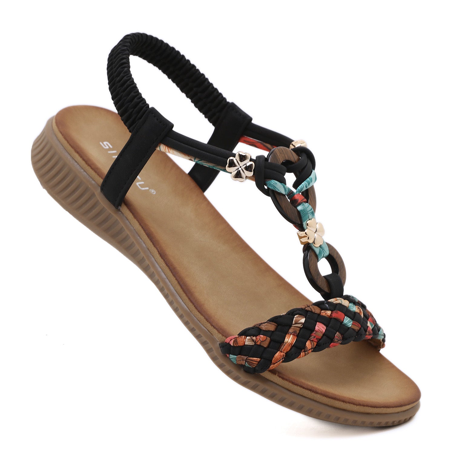 Z2927-3 Sandals Women's Wooden Buckle Woven Casual Shoes | Flat Sandals