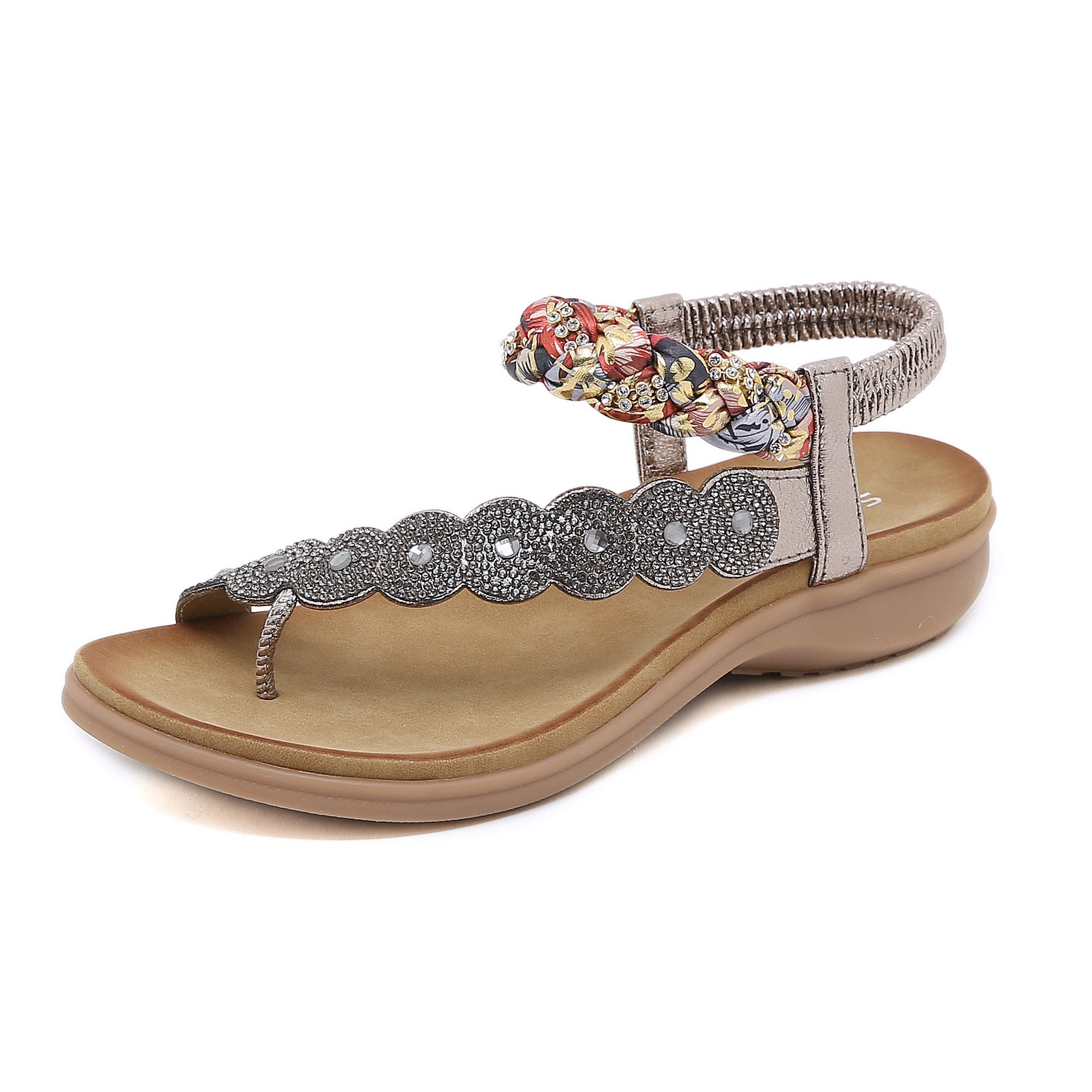 Sandals Bohemian Rhinestone Comfortable round Toe Seaside Holiday Large Size Shoes | Flat Sandals
