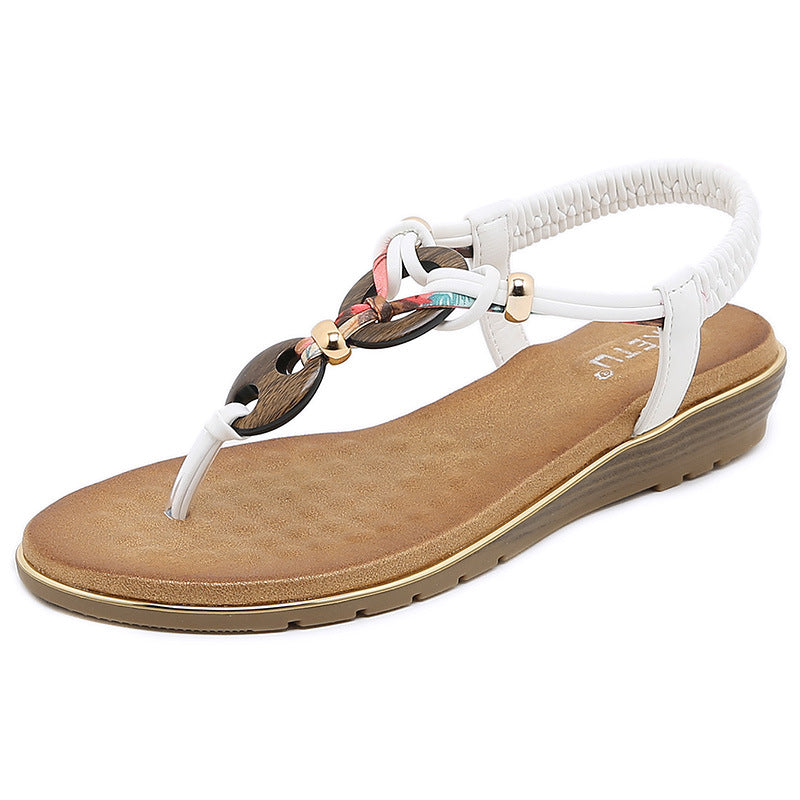 Z8266-3 Women's Sandals Wooden Bead Buckle Casual | Flat Sandals